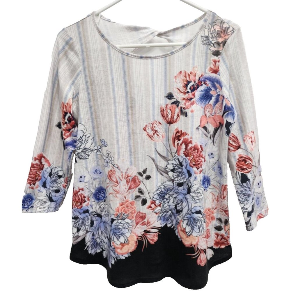 Westport Boho Cottagecore Top Womens Small Floral Embellished Cutout Back Casual